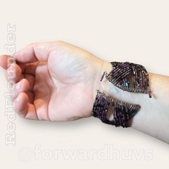 Bundle Sale 3 for $15 | Elegant Black and Wine Seed Bead Cuff Bracelet - Picture 5 of 8